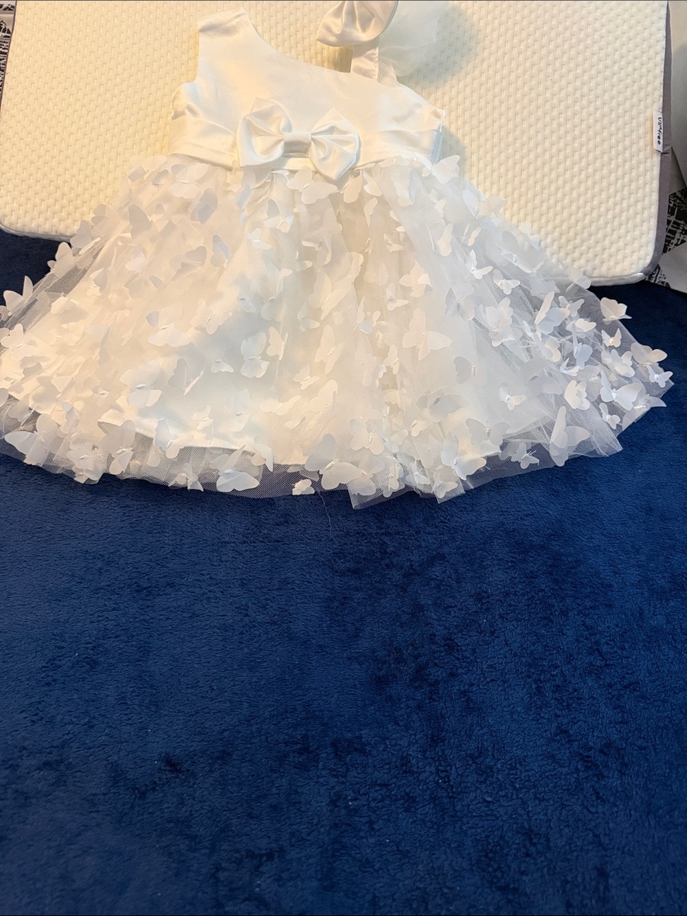 White Floral Tulle Dress with Bow - Kids Dresses